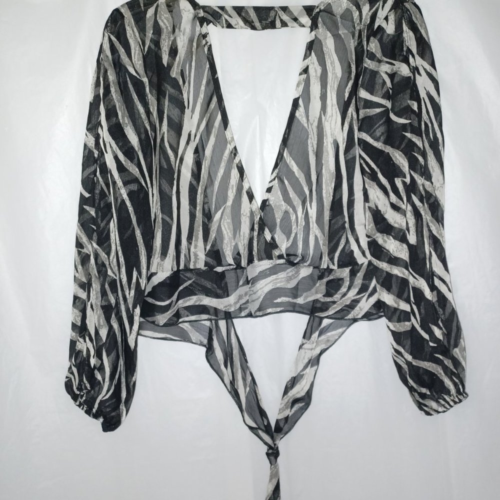 EMERALD LONG SLEEVE SHEER ZEBRA PRINT TOP - Picture 3 of 11